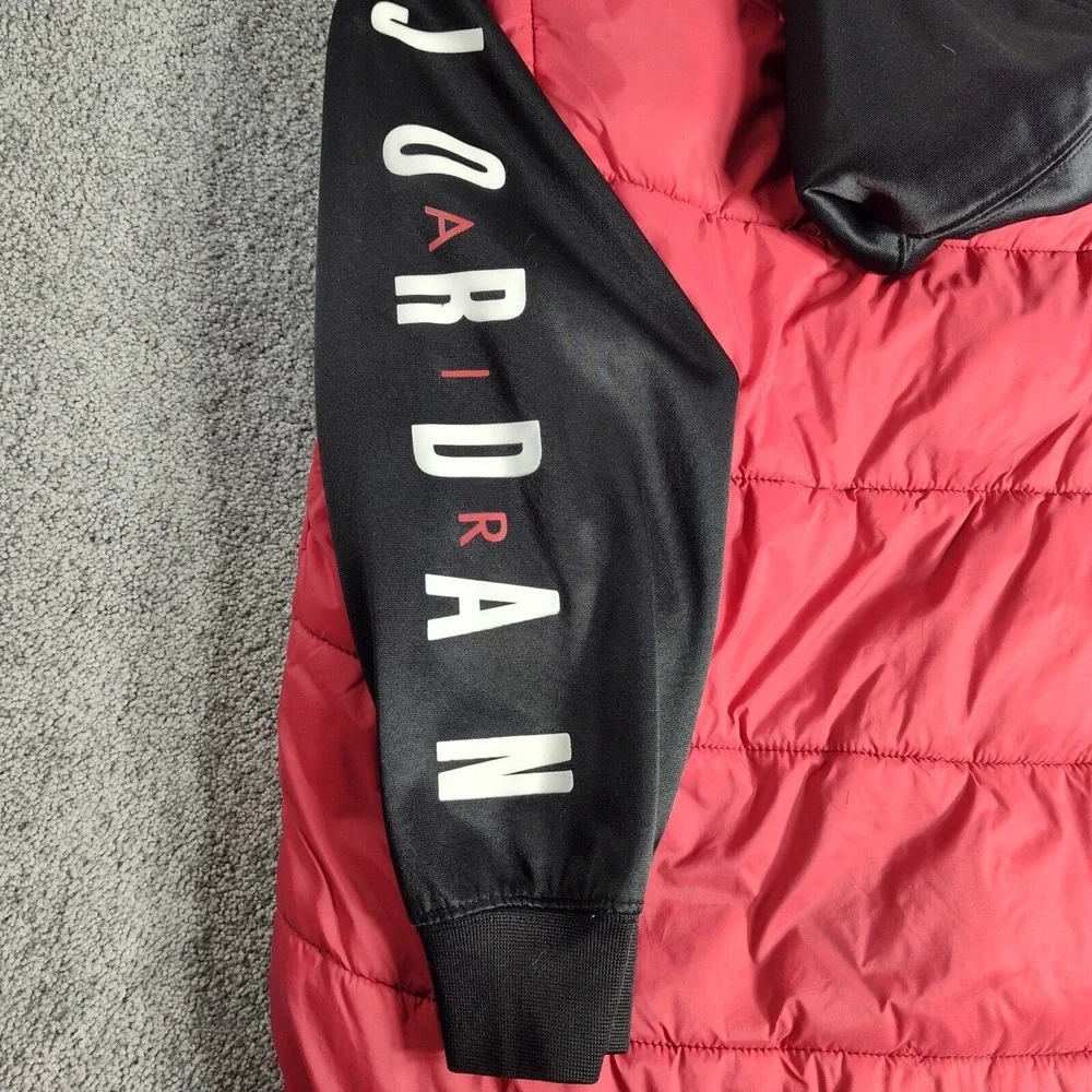 Jordan Puffer Vest Jacket Full Zip Sleeves Red Black Kids Size 6-7 Years